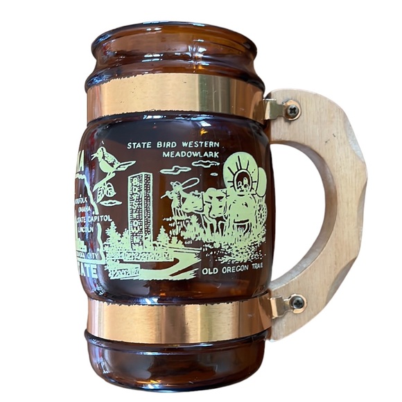 Vintage Amber Barrel ‘NEBRASKA’ Souvenir Travel Glass Mug~ARTMARK - Picture 3 of 10